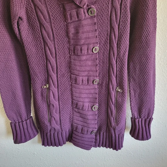 ATHLETA Purple Cable Knit Button Dowm Sweater Jacket Womens Size S - Picture 4 of 8